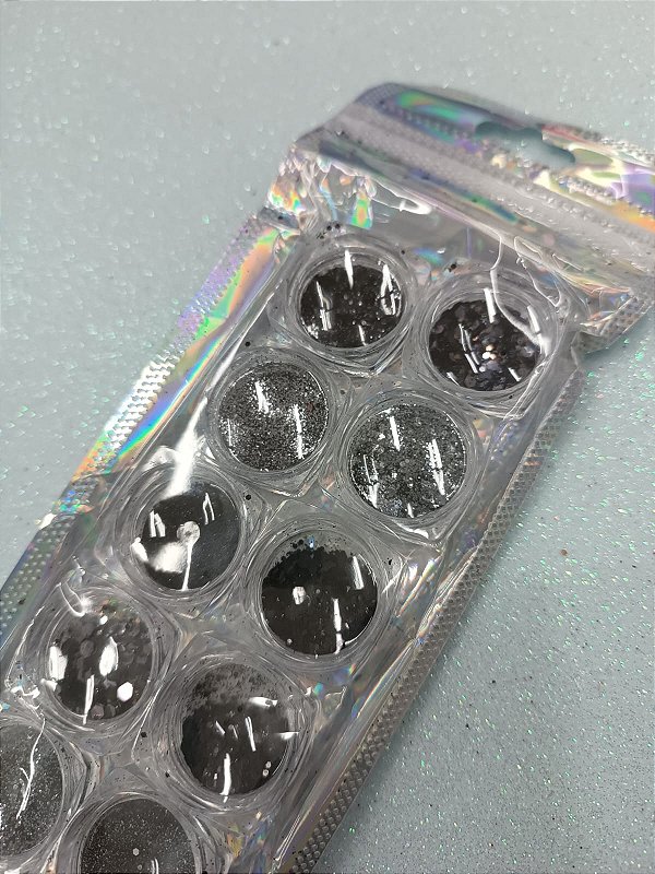 KIT 10 GLITTER PRETO VARIADO
