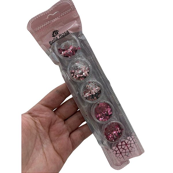 KIT COM 6 BRILHOS FLOCADOS ROSA