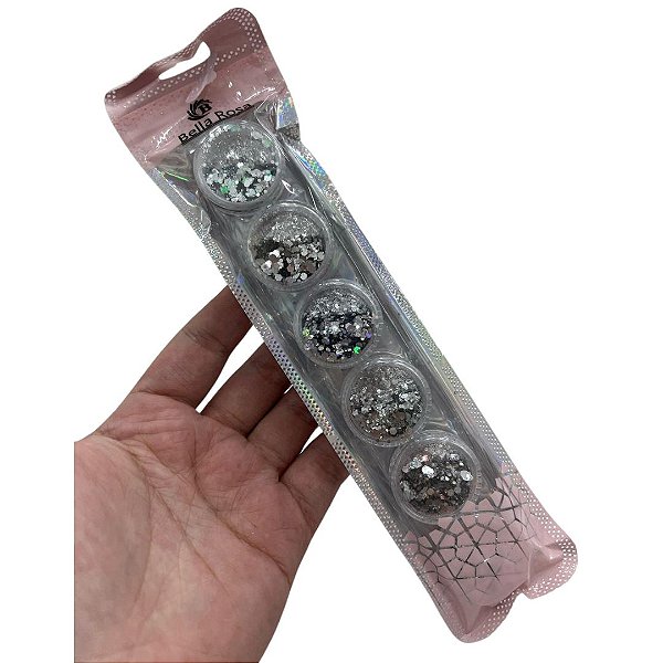 KIT COM 6 BRILHOS FLOCADOS PRATA