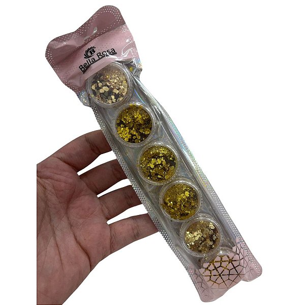 KIT COM 6 BRILHOS FLOCADOS DOURADO