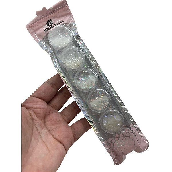 KIT COM 6 BRILHOS FLOCADOS BRANCOS