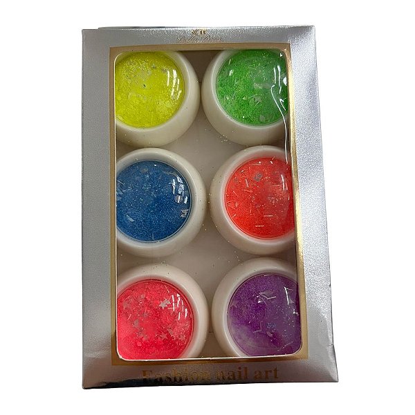 KIT 6 GLITTER NEON COM DECORAÇÃO