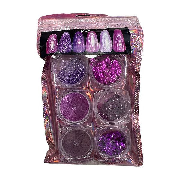 KIT COM 6 DECORAÇÕES ROSA/ROXO