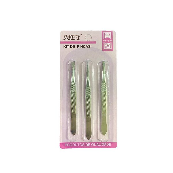 KIT 3 PINÇAS PARA SOBRANCELHAS MEY