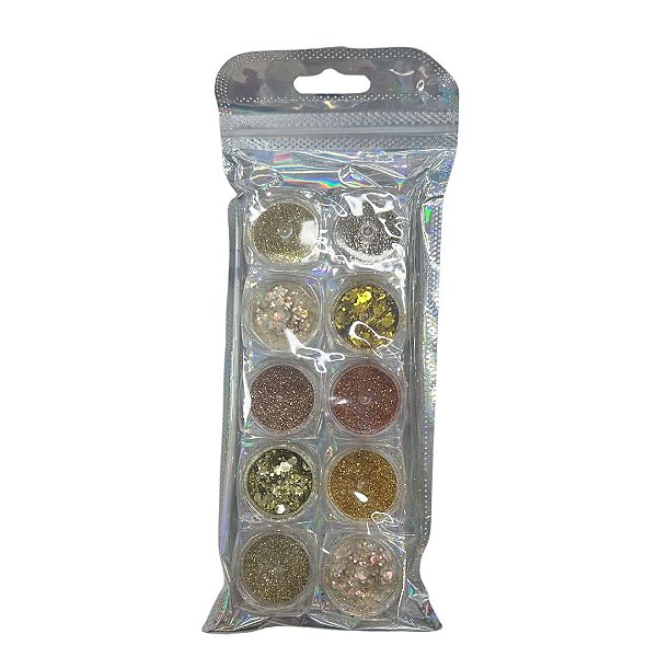KIT DE BRILHOS DOURADOS VARIADOS COM 10UND