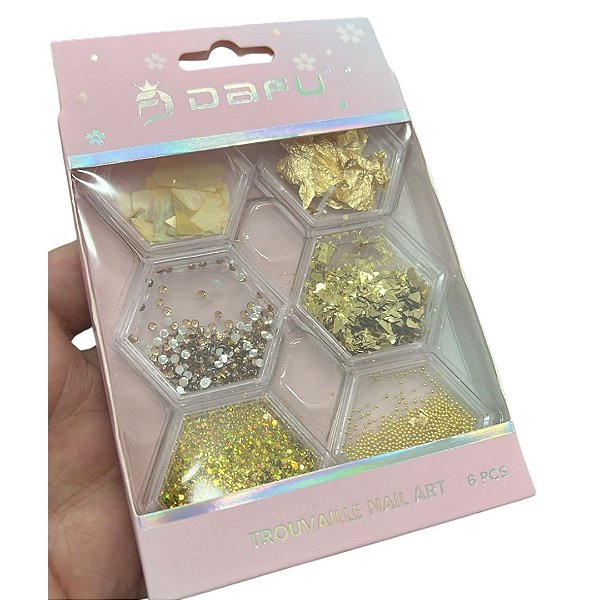 KIT COM 6 DECORAÇÕES COLMEIA DOURADA DAFU