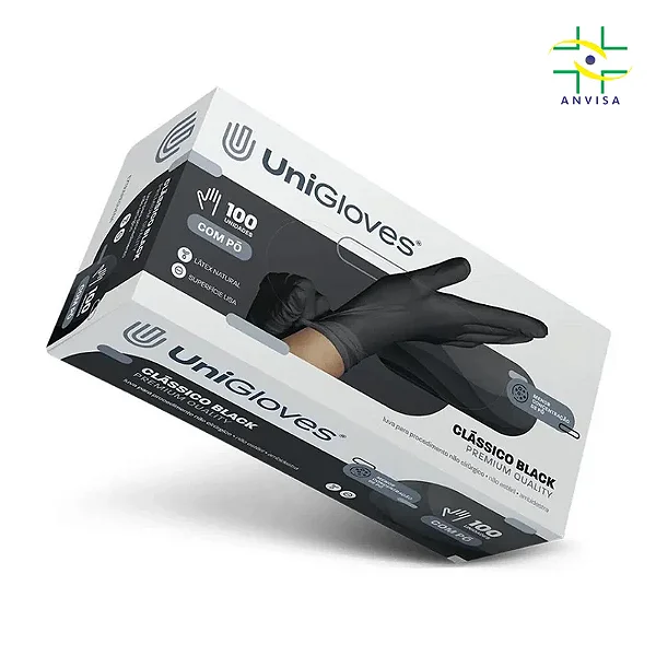 CAIXA DE LUVA COM PÓ LATEX BLACK P UNIGLOVES