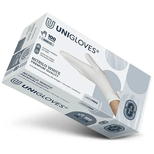 CAIXA DE LUVA SEM PÓ EP WHITE NITRILICA UNIGLOVES
