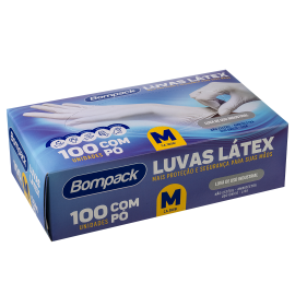 CAIXA DE LUVA LATEX M 100UND C/PÓ BOMPACK