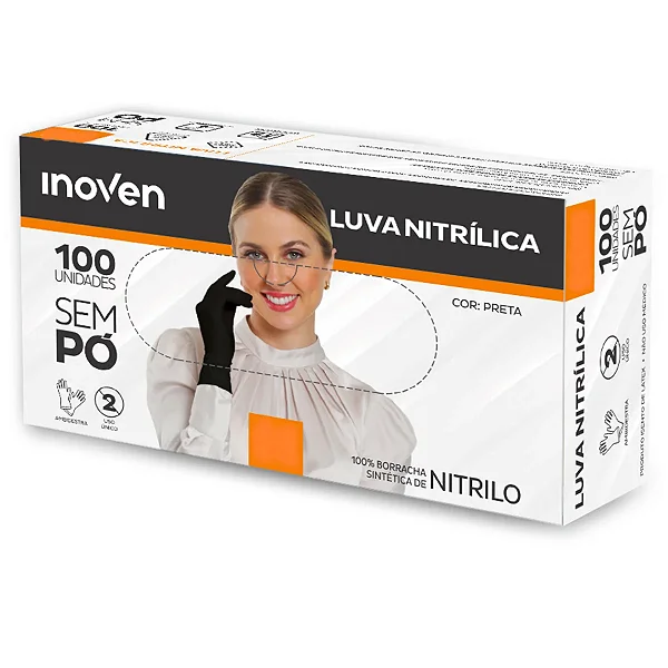 CAIXA DE LUVA NITRILICA PRETA P 100UND INOVEN