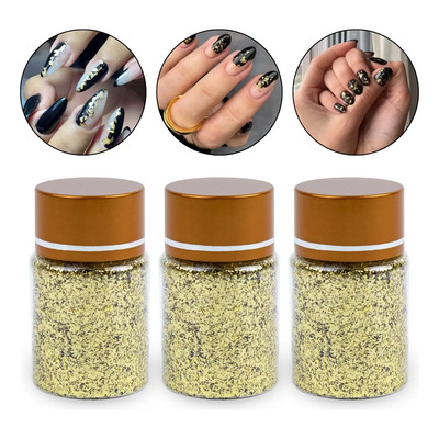 KIT COM 3 POTES DE FOLHA DE OURO DOURADA