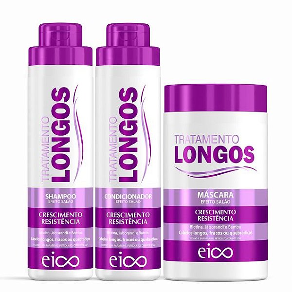 Kit Eico Cabelos Longos Shampoo 800ml e Condicionador 750ml + Máscara 1Kg Crescimento Fortalecimento