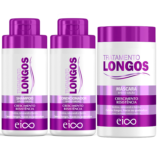 Kit Eico Shampoo 450ml e Condicionador 400ml Cabelos Longos + Máscara Hidratação Crescimento 1Kg