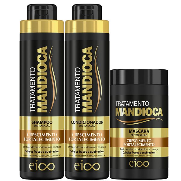Kit Eico Mandioca Shampoo 800ml e Condicionador 750ml + Máscara Hidratação 1Kg