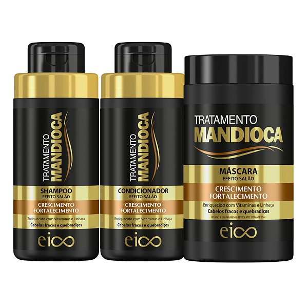 Kit Eico Shampoo 450ml e Condicionador 400ml Mandioca + Máscara Hidratação 1Kg