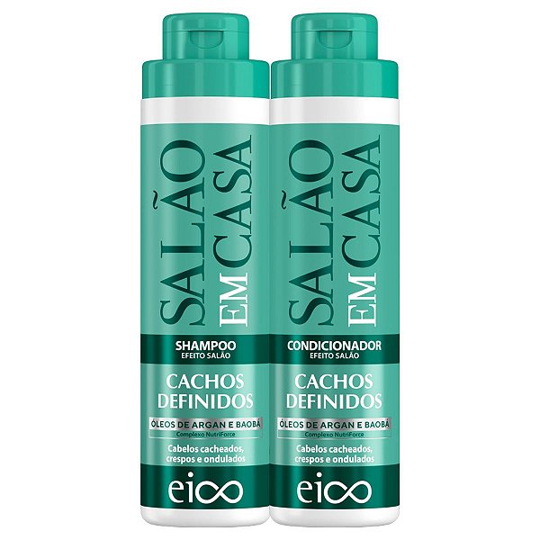 Kit Eico Salão Em Casa Cachos Definidos Shampoo 800ml + Condicionador 750ml Óleo de Argan e Baobá
