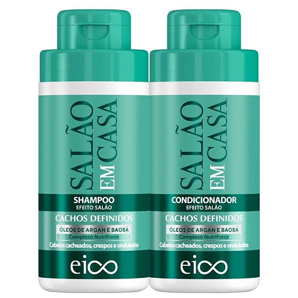 Kit Eico Shampoo 450ml Condicionador 400ml Salão em Casa Cachos Definidos Óleo de Argan e Baobá