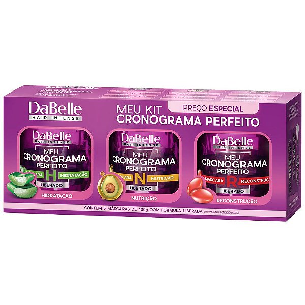 Dabelle Kit 3 Máscaras Meu Cronograma Perfeito Hidratação Nutrição Reconstrução 300g