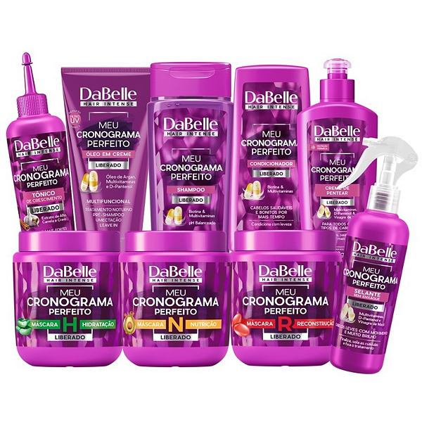Dabelle Kit Shampoo 250ml e Condicionador 175ml + 3 Máscaras 400g + Creme de Pentear 270g + Spray Selante 200ml + Óleo em Creme 190ml + Tônico Crescimento 100ml