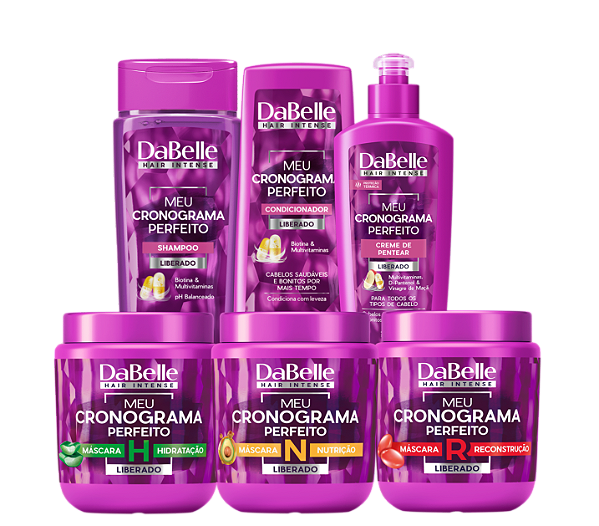 Dabelle Kit Shampoo 250ml e Condicionador 175ml + 3 Máscaras 400g + Creme de Pentear Leave-In 270g Meu Cronograma Perfeito