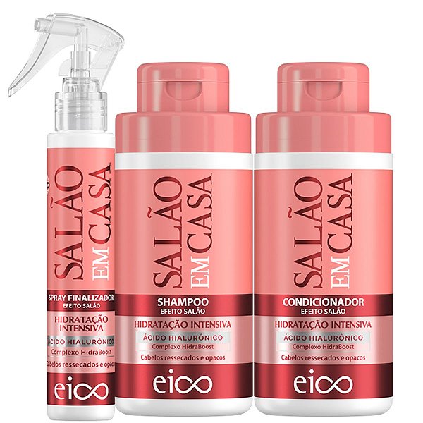 Kit Eico Salão em Casa Hidratação Intensiva Shampoo 450ml Condicionador 400ml Spray Finalizador 120ml