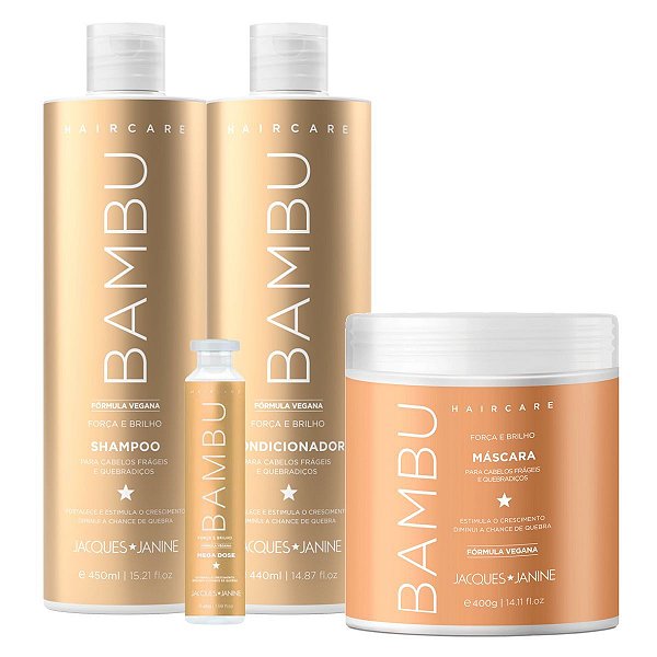 Kit Jacques Janine Hair Care Bambu Shampoo 450ml Condicionador 440ml Máscara Hidratação 400g Ampola 45ml