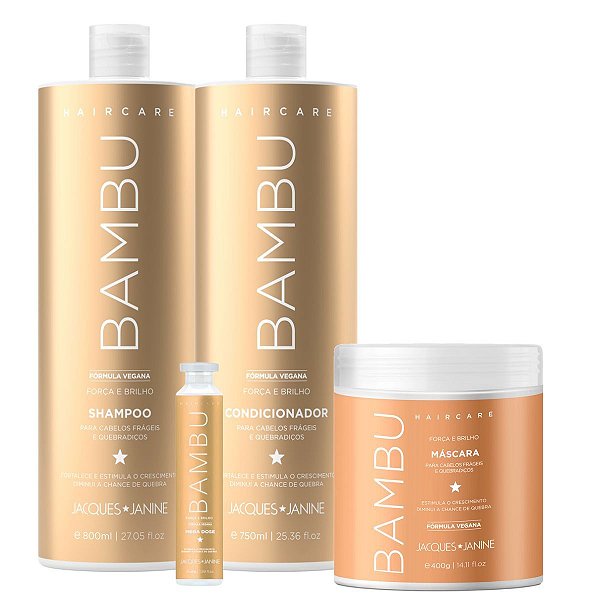 Kit Jacques Janine Hair Care Bambu Shampoo 800ml Condicionador Leave-In 750ml Máscara Hidratação 400g Ampola 45ml