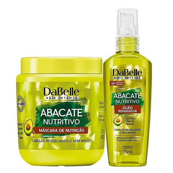 Kit Dabelle Abacate Nutritivo Máscara Hidratação 400g Óleo Reparador Pontas Termo Ativo Filtro UV 75ml