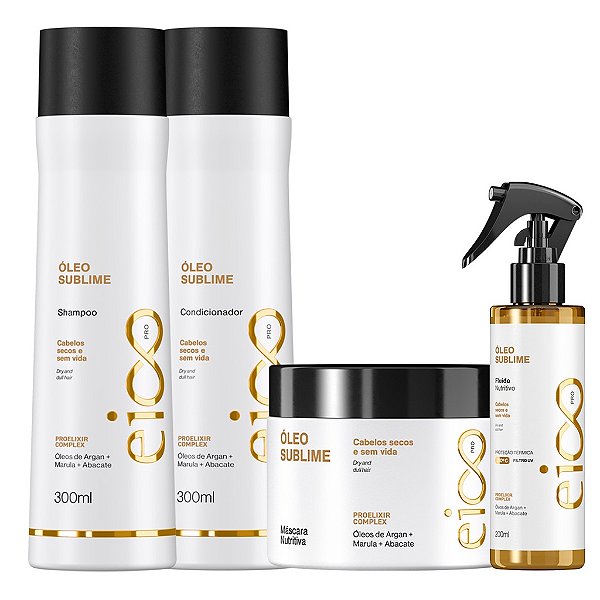 Kit Eico Pro Óleo Sublime Shampoo 300ml Condicionador 300ml Máscara Nutrição 300g Spray Finalizador 200ml