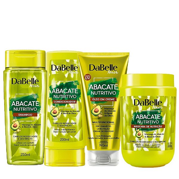 Kit Dabelle Abacate Nutritivo Shampoo 250ml Condicionador 175ml Máscara 800g Óleo em Creme 190ml