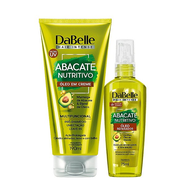 Kit Dabelle Abacate Nutritivo Óleo em Creme Multifuncional 190ml Reparador de Pontas Filtro UV 75ml