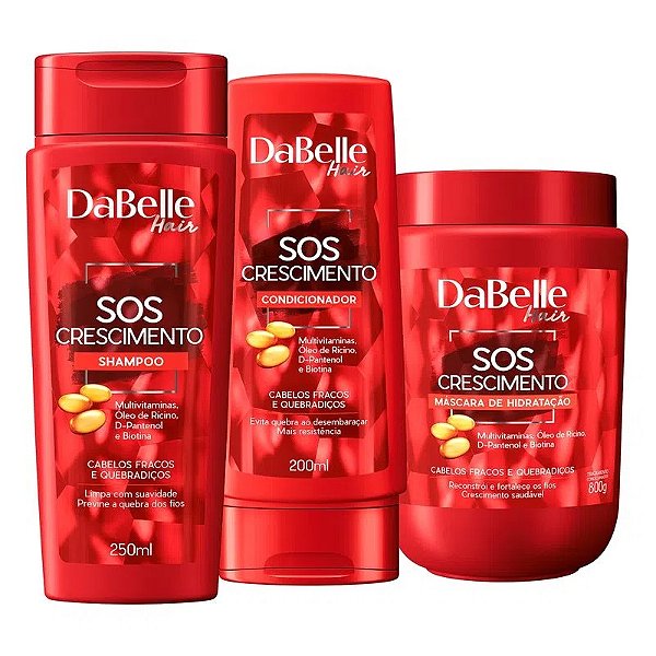 Kit Dabelle SOS Crescimento Shampoo 250ml Condicionador 175ml Máscara Hidratação 800g