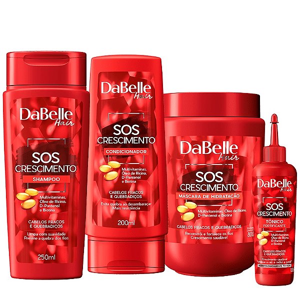 Kit Dabelle SOS Crescimento Shampoo 250ml Condicionador 175ml Máscara 800g Tônico 100ml