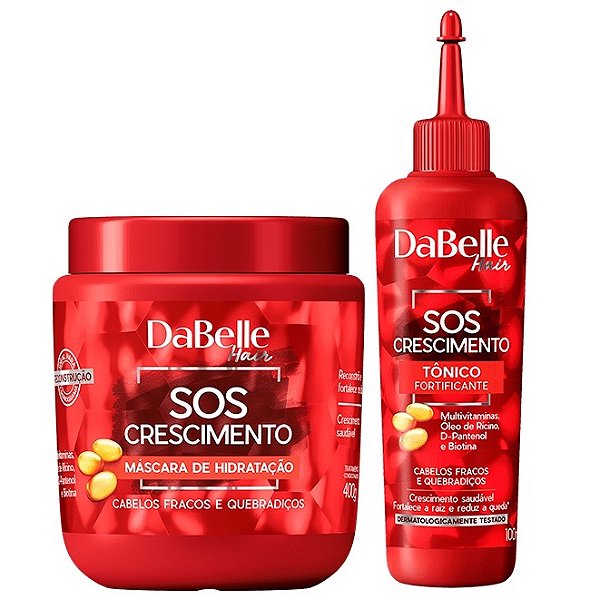 Kit Dabelle SOS Crescimento Máscara Fortalecimento 400g Tônico 100ml
