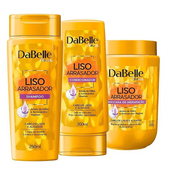 Kit Dabelle Liso Arrasador Shampoo 250ml Condicionador 175ml Máscara Hidratação 800g