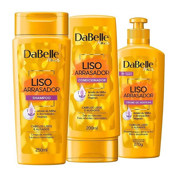 Kit Dabelle Liso Arrasador Shampoo 250ml Condicionador 175ml Creme de Pentear 270g