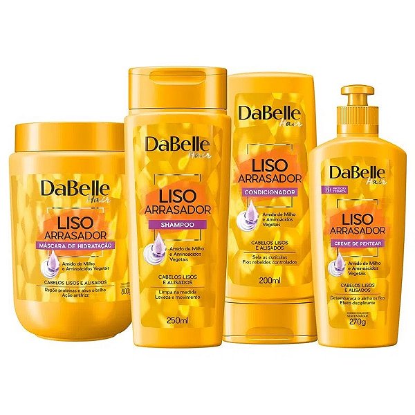Kit Dabelle Liso Arrasador Shampoo 250ml Condicionador Máscara 800g 175ml Creme de Pentear 270g