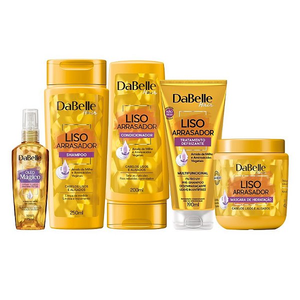 Kit Dabelle Liso Arrasador Shampoo 250ml Condicionador Máscara 800g 175ml Óleo em Creme 190ml Óleo Spray Multiprotetor 75ml