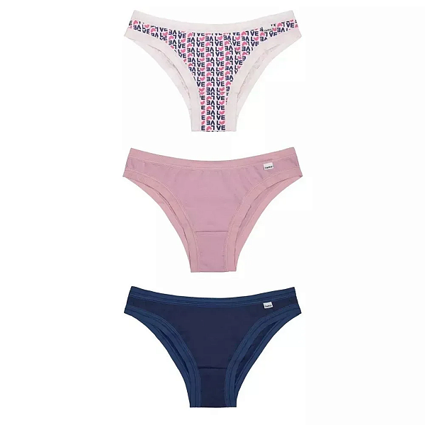 Del Rio Kit 3 Calcinhas Biquíni Cotton Love Make Marinho Tamanho P