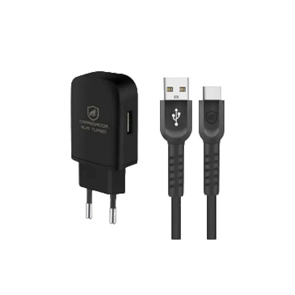 KIT CARREGADOR TURBO SLIM + CABO DUAL SHOCK PRETO TIPO C / USB 1,2M