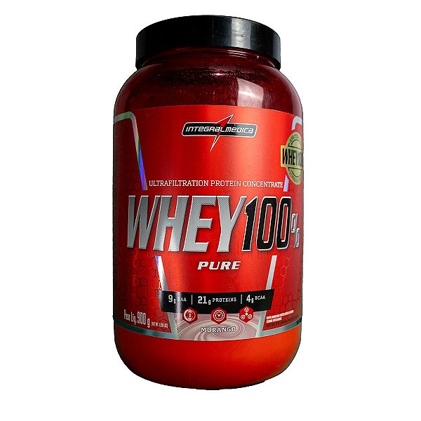 Whey 100% Pote Intregralmédica Sabor Morango 900g