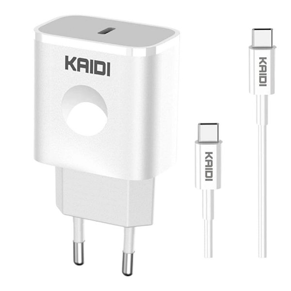 Carregador Tipo C/Tipo-C Turbo Kaidi 20W Branco