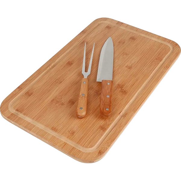 Conjunto de Bamboo Churrasco Tábua Retangular 50x30 cm
