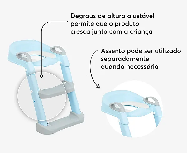 Assento Redutor Lea Cinza Com Escada Dobrável Kikkaboo
