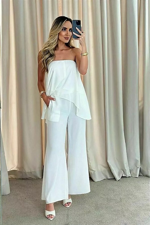 CONJ.CALÇA FLARE BLUSA SEM ALÇA