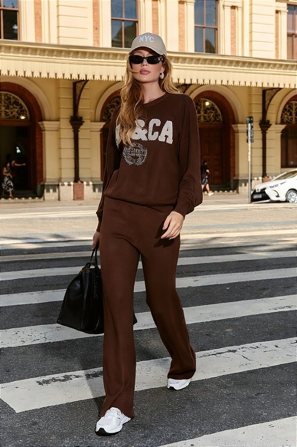 CONJ.TRICOT MODAL BLUSA M/L E CALÇA RETA