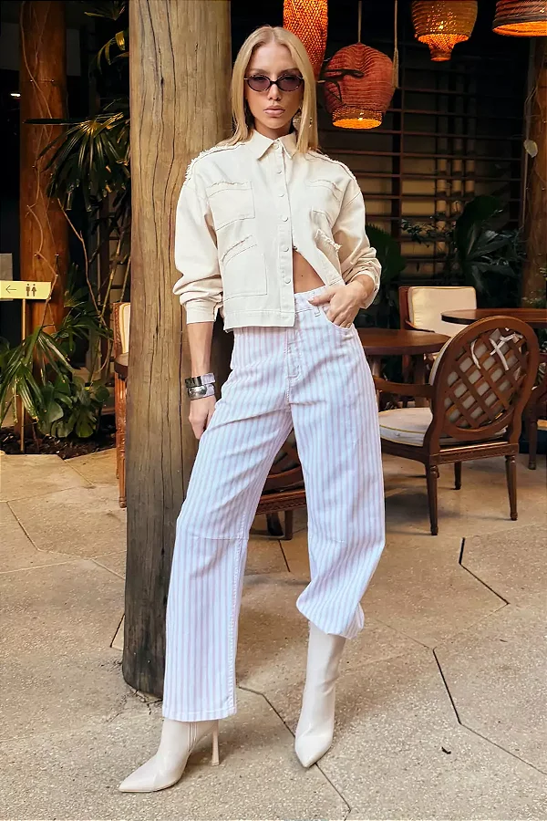 CALÇA JEANS COLOR LISTRADA