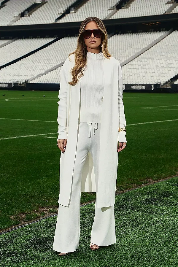 TRIJUNTO TRICOT MODAL CARDIGAM C/ REGATA E CALÇA