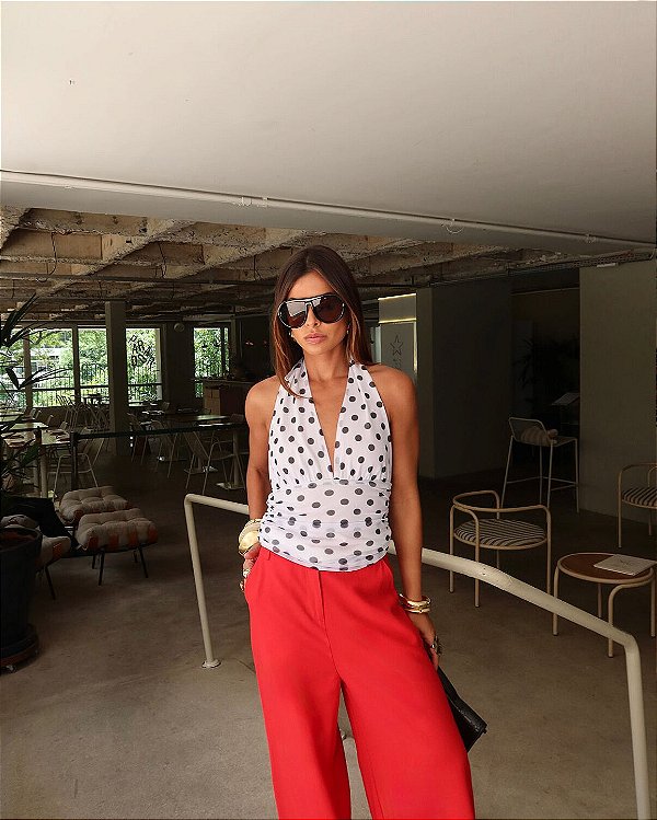 Blusa de tule poá frente única