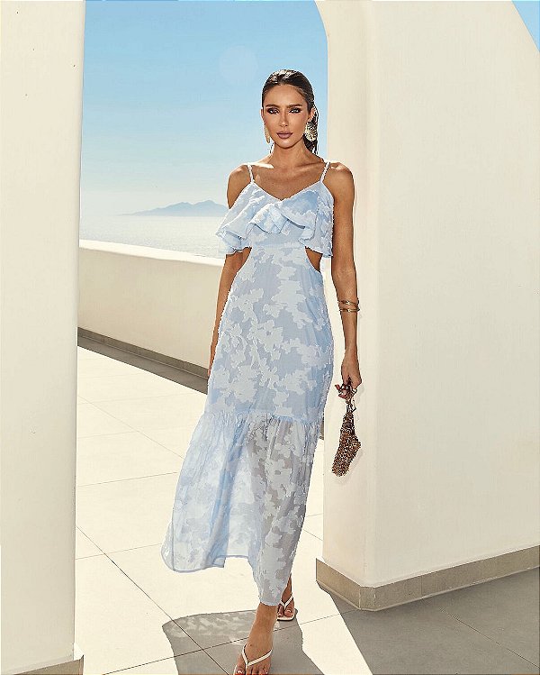 Vestido longuete em tecido devorê